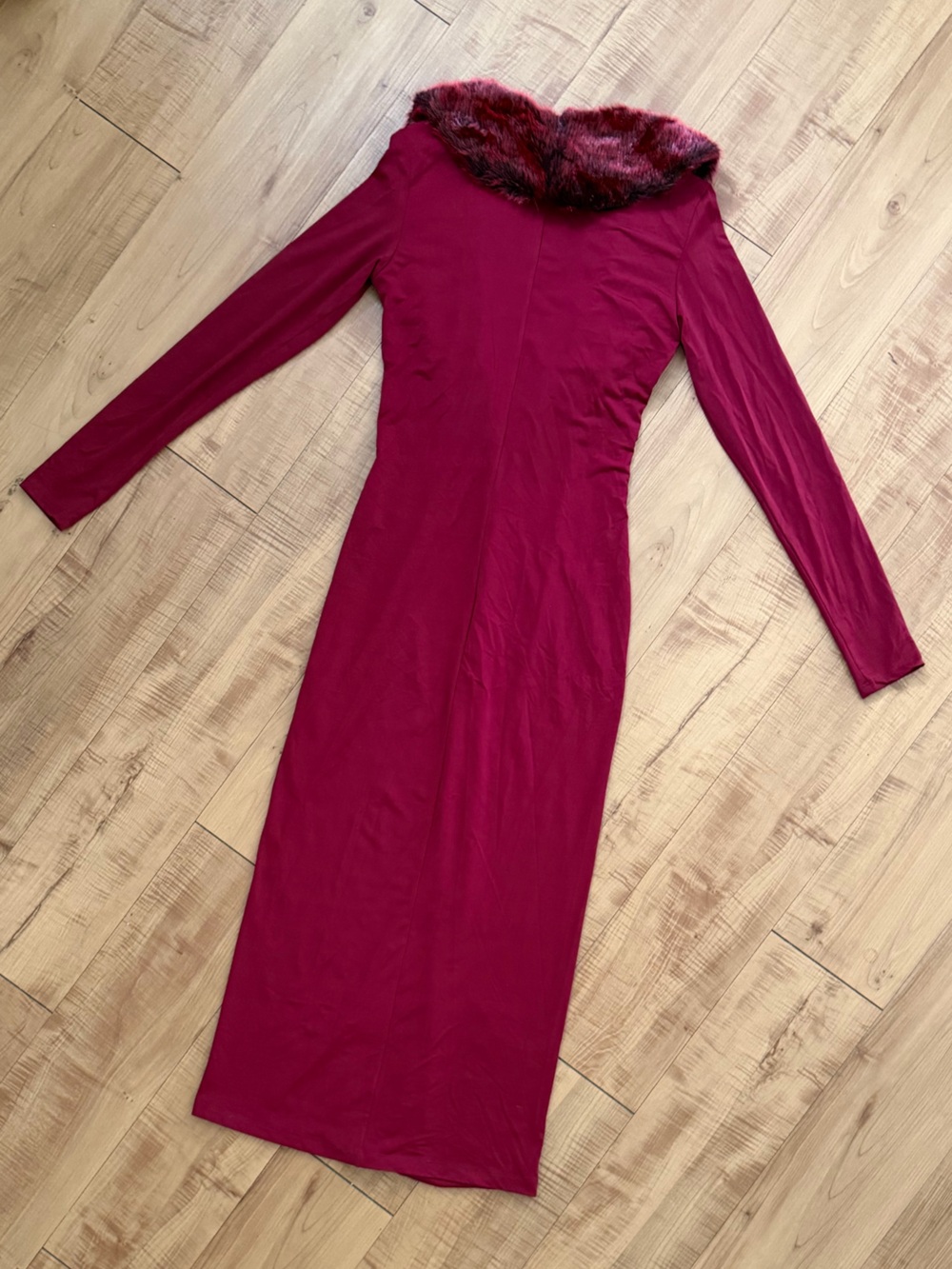 Vintage 90s Red Faux-Fur Collared Long Coat - Picture 6 of 8